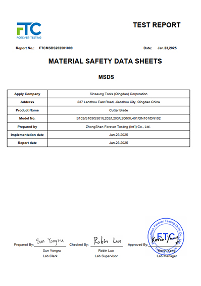 SINSEUNG MSDS Certificate